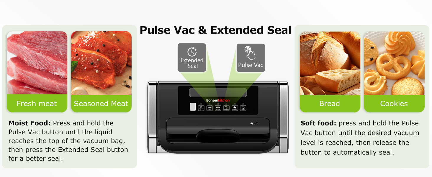 Вакууматор Bonsenkitchen для продуктів, потужний вакуумний пакувальник 15л/хв, з інтегрованим різаком та ручкою-фіксатором, чорний (комплект з 100 пакетами)