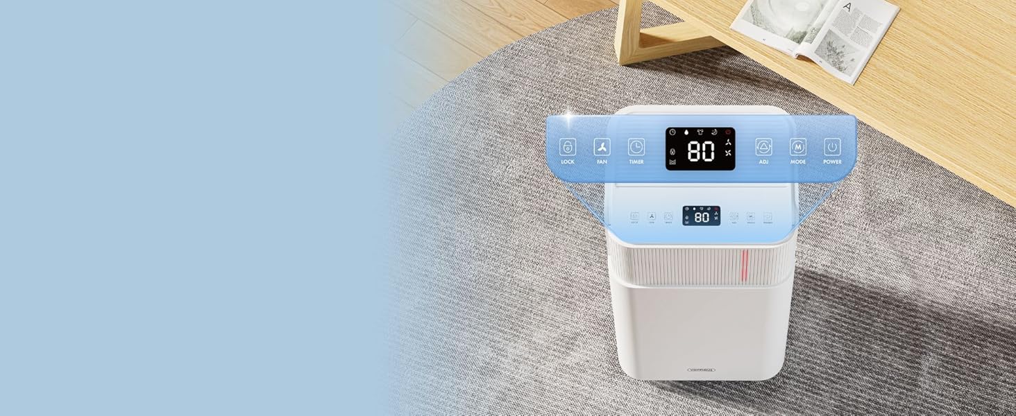 Електричний осушувач повітря VonHaus 12L/24г, для підвалу та приміщень до 125м³, тихий 39dB, з таймером та шлангом для зливу, проти вологи та плісняви