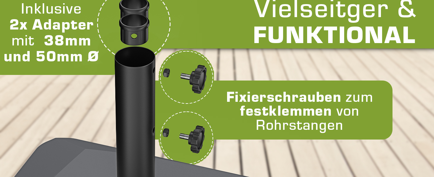 Підставка для парасольки tillvex® GRAVIA на колесах з гальмами, 37л/56кг, для парасольок Ø1.8-3.7м, чорна, стійка до погодних умов та УФ-випромінювання