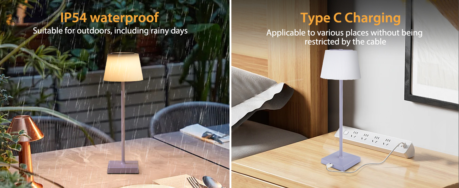 LED лампа Aigostar на акумуляторі, торшери бездротові, торшер з сенсорним керуванням, регулювання яскравості, 3 колірні температури, нічник IP54 вологостійкий для дому та саду, спальня, вітальня, ресторан, сад - (фіолетовий)