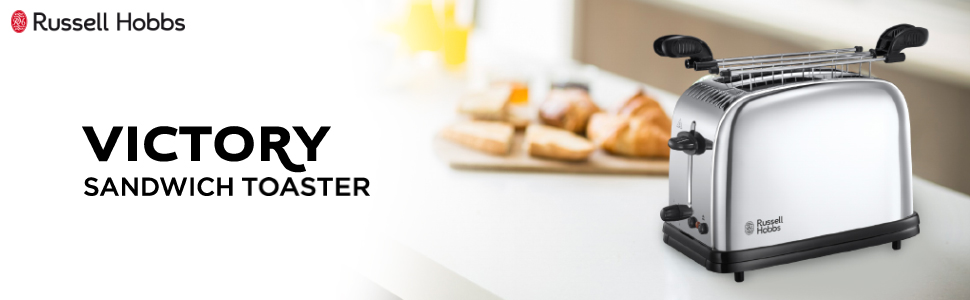 Тостер Russell Hobbs Victory для 2 скибок з насадкою для сендвічів та паніні, нержавіюча сталь, 6 режимів, 1200 Вт