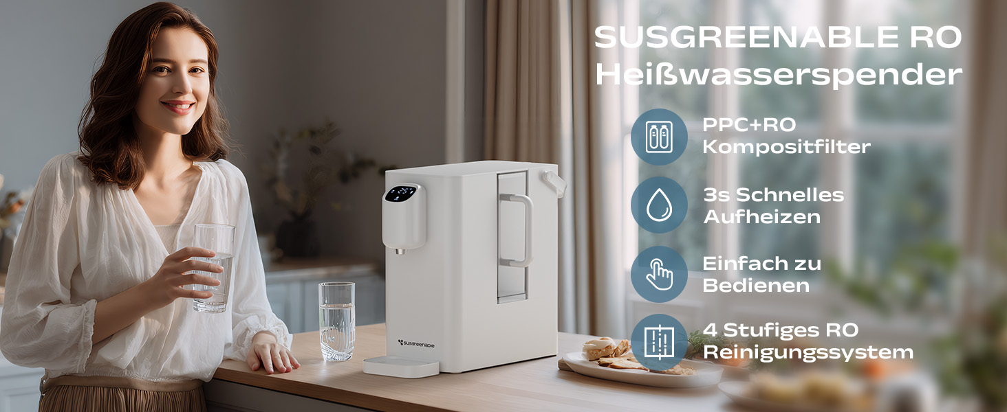 CIARRA X SusGreenable Осмос для води 100GPD з підігрівом, 4 температури, 5-ступеневий фільтр зворотного осмосу SGROF03, настільний, чорний (Pure White)