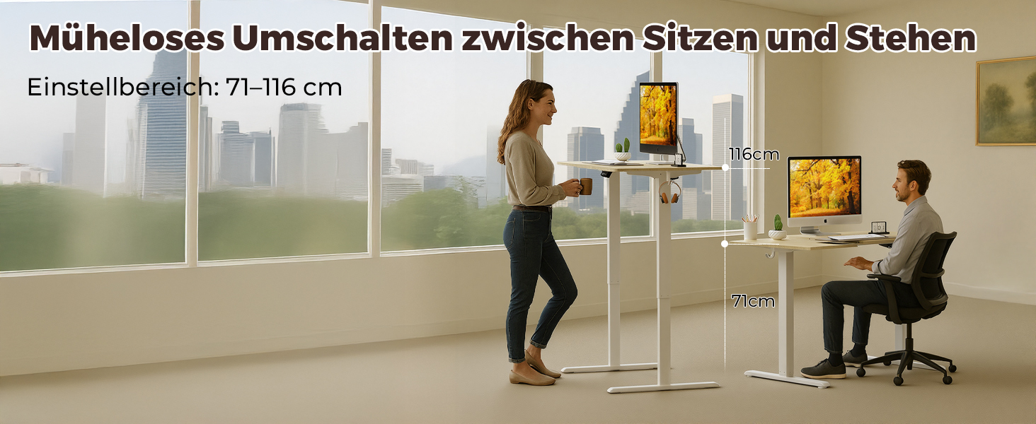 Регульований по висоті письмовий стіл для дому та офісу з пам'яттю на 2 пресети, стіл для ігор та роботи, колір вінтажний коричневий (100 x 60 см)