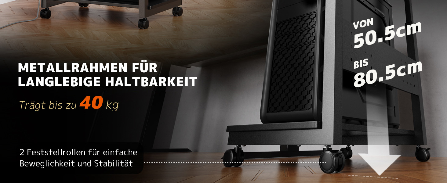 Підставка для ПК з регулюванням висоти PUTORSEN, 2 рівні, з роликами та підкладкою для миші, чорний Full-Tower (до 40 кг/рівень)