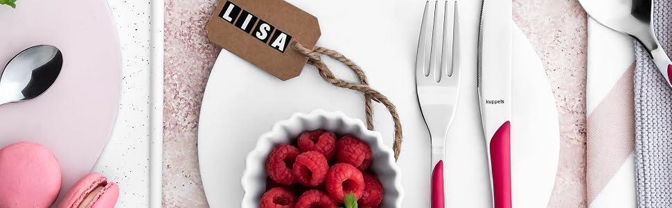 Набір столових приборів Kuppels PRISMA 24 предмети, на 6 осіб, колір шавлії, нержавіюча сталь 18/0. Матова ручка, хвильове лезо, антикорозійні, можна мити в посудомийній машині. Доступні 9 кольорів