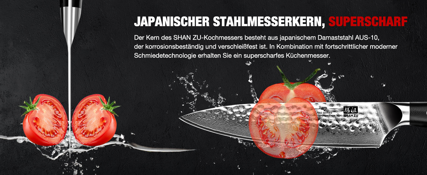 Ніж кухарський SHAN ZU Damast Pro Series 20 см з 67 шарів дамаст сталі та ручкою G10