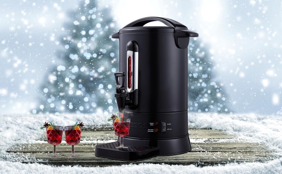 Електричний глінтвейновий котел Arebos 950 Вт | Глінтвейновий диспенсер | 8,8 л | з піддоном, краном, термостатом та захистом від перегріву | Регулювання температури 30-110°C | Чорний