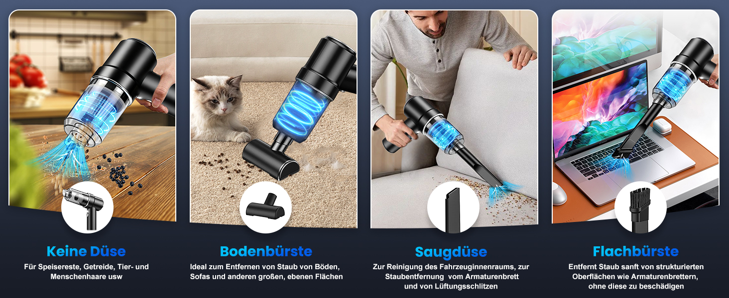 Акумуляторний ручний автомобільний пилосос 12000Па з HEPA-фільтром та LED-підсвіткою, бездротовий міні-пилосос для авто, дому, диванів та шерсті тварин