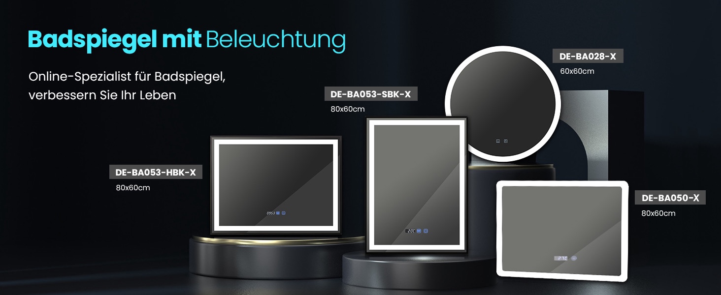 Дзеркало для ванної кімнати YOURLITE з підсвічуванням, 85x55 см, LED, сенсорне керування, 3 кольори світла, регулювання яскравості, антизапар, горизонтальне/вертикальне, IP44, білий (срібний, 80x60 см)