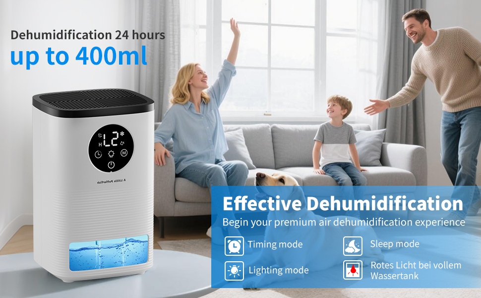 Електричний осушувач повітря 1600 мл, портативний, тихий, з автоматичним вимкненням та 7-кольоровим підсвічуванням для спальні, ванної кімнати та дому