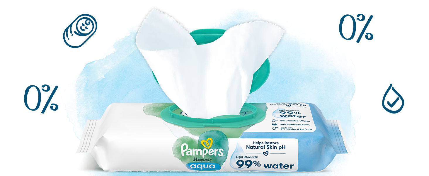 Дитячі вологі серветки Pampers Harmonie Protect & Care, гіпоалергенні, без ароматизатора, 792 шт (18 упаковок по 44 шт)