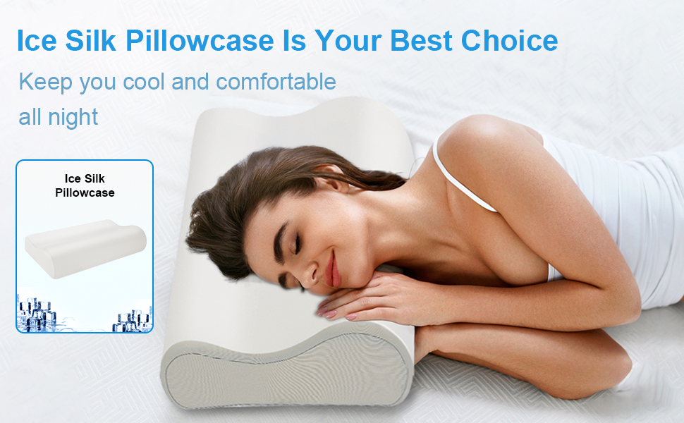 Ортопедична подушка для сну Memory Foam з чохлом (охолоджуючий шовк), 54*34*9/12 см, сіра