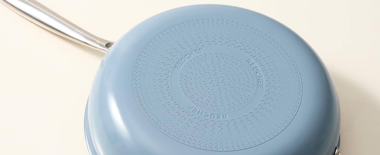 Сковорода Redchef 28 см з кришкою, антипригарне покриття, керамічна сковорода для індукції, з нержавіючою ручкою, без PTFE, PFOA, PFAS, для духовки, придатна для миття в посудомийній машині (Блакитна)