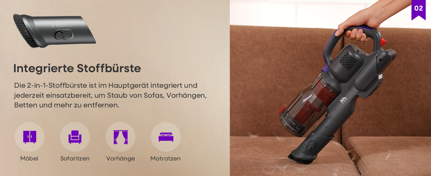 Акумуляторний бездротовий пилосос AlloyMove A03 Lila: 45000Pa, 450W, 60 хвилин, LED, для тварин, килимів, твердих поверхонь