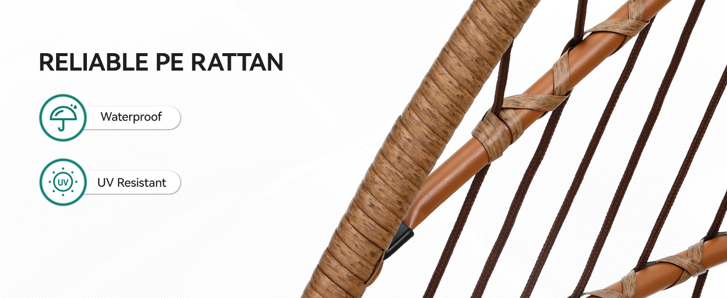 Крісло-гойдалка YITAHOME для тераси, саду, вітальні. Міцний ротанг, 150 кг, з подушками (105x74x72 см)