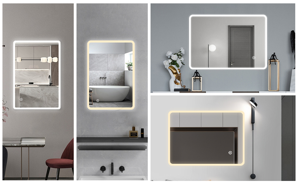 Дзеркало для ванної кімнати BD-Baode з LED-підсвічуванням 40x60 см, сенсорне керування, 3 режими освітлення, прямокутна форма