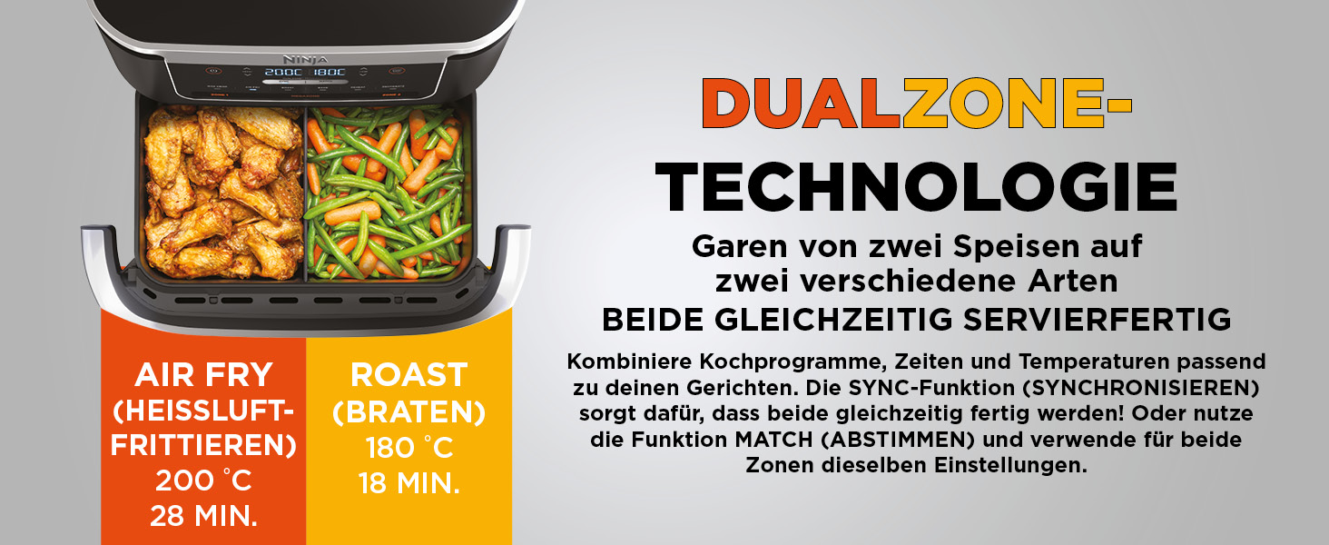 Аерофритюрниця Ninja FlexDrawer AF550EU 6.6 л, чорна: багатофункціональна фритюрниця 6-в-1 з великою шухлядою Dual Zone, функціями запікання та Max Crisp