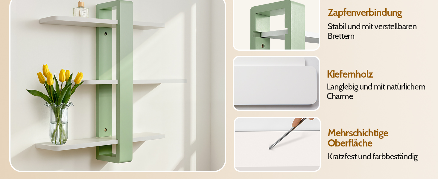 Полиця настінна дерев'яна SUMGAR Wandregal, плаваюча, 3-ярусна, 50x58 см, м'ятно-біла, для вітальні, спальні