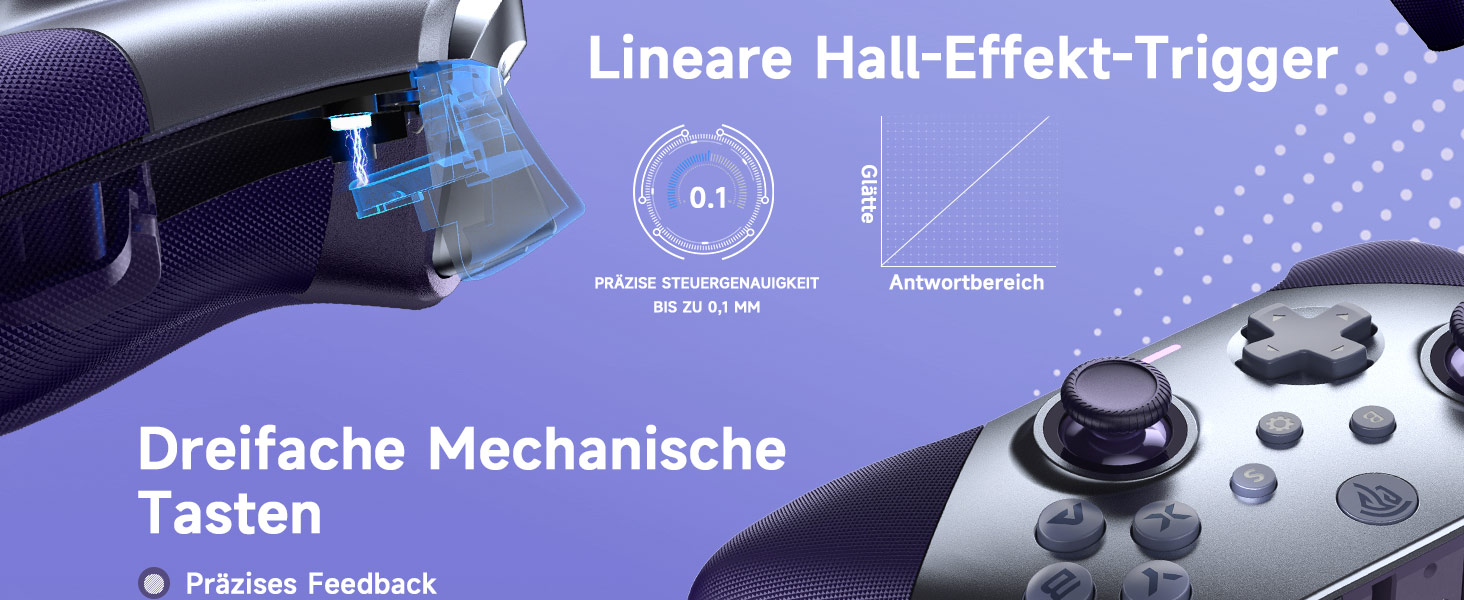 Контролер EasySMX X10 для ПК з датчиками Hall, Bluetooth, механічні кнопки, без дрифту, сумісний з PC/Switch/Steam (Сірий/Фіолетовий)