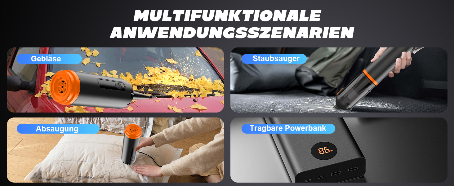 Акумуляторний ручний пилосос для авто та дому 4-в-1, безщітковий мотор, потужність 26000Па, 3 режими всмоктування, з підсвіткою (Помаранчевий)