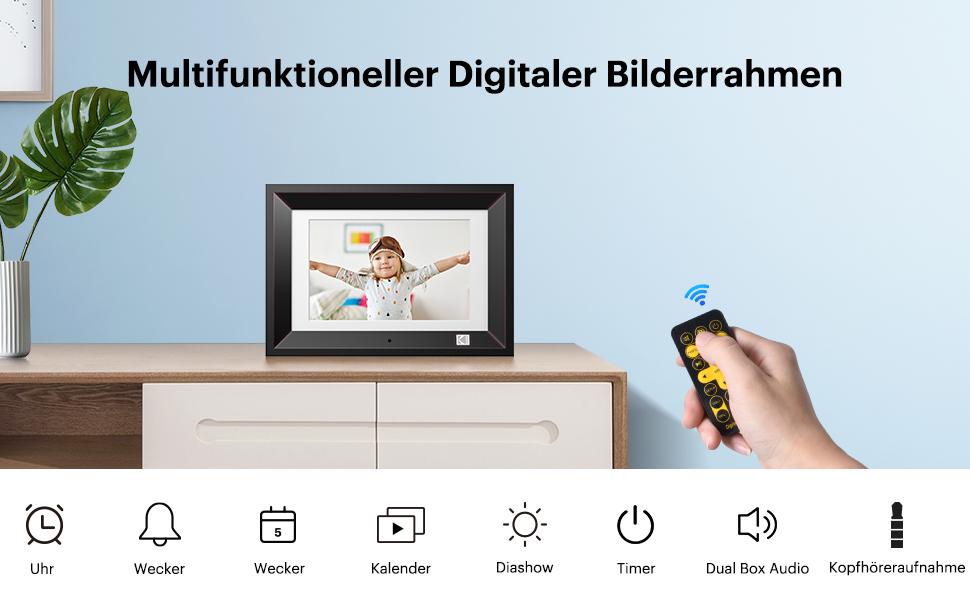 Цифровий фоторамка Kodak 10.1 дюйма з IPS-екраном, відтворення фото/музики/відео, календар, будильник, підтримка USB/SD, автоматичне обертання, з пультом керування, чорний