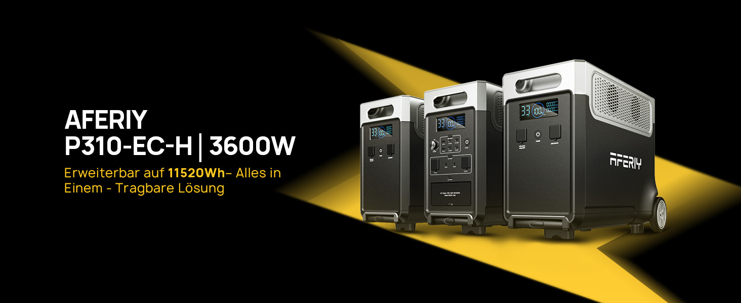 Портативна електростанція AFERIY 3840Wh з LiFePO4 акумулятором, 3600W, USV, 3 виходи 230V AC, 7200W (пікова потужність), для кемпінгу та подорожей