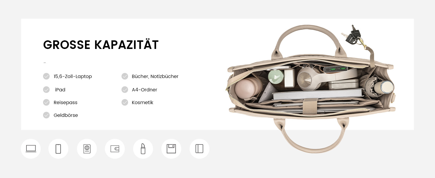 Сумка для ноутбука LOVEVOOK для жінок, водонепроникна, велика, шкіряна, для роботи, навчання, офісу, університету (15,6 дюймів, хакі+чорний)