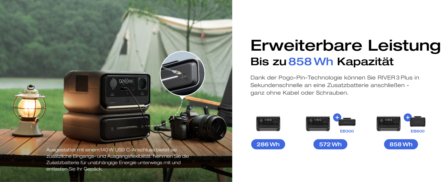 Портативна електростанція EcoFlow RIVER 3 Plus 245 Wh LFP, 600 W, GaN, UPS, для кемпінгу та ванів (відновлена)