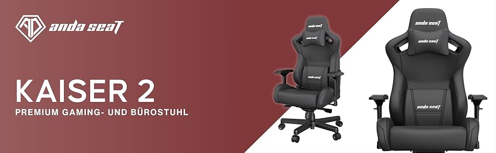Крісло ігрове Anda Seat Kaiser 2 XL Schwarz Leder - ергономічне, з регульованими підлокітниками та подушками для голови та попереку, для дому та офісу
