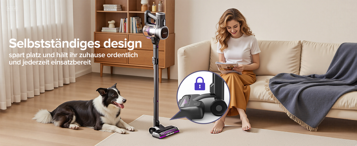 Акумуляторний пилосос Lubluelu бездротовий 25000 Па, вертикальний та ручний, для шерсті тварин, килимів та підлоги (сіро-фіолетовий)