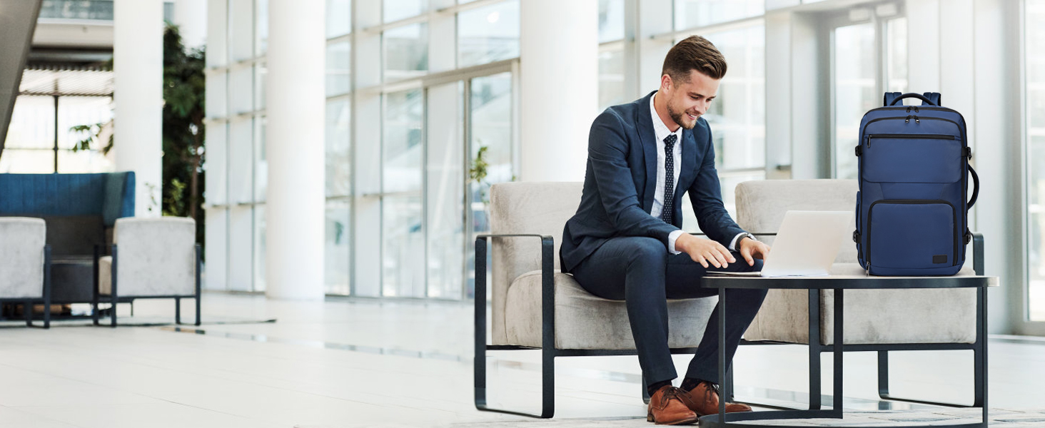 Рюкзак KONO для ручної поклажі в літак, великий, водонепроникний, 55 x 35 x 20 см, 38L (Navy)