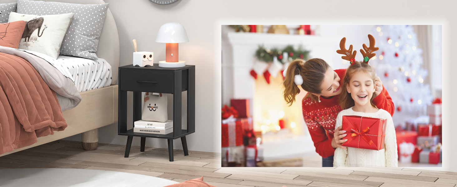 Набір з 2 тумбочок до ліжка, 40x30x60.3 см, чорний колір. Тумбочки з шухлядою для спальні, дитячої кімнати, як подарунок. Настільний столик, приліжкова тумбочка.