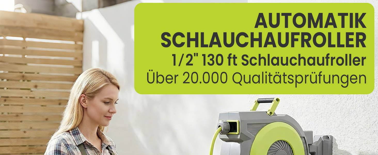 Шланговий барабан настінний автоматичний 40м, з фіксацією довжини, поворотна кріплення 180°, 9 режимів поливу для саду та миття авто