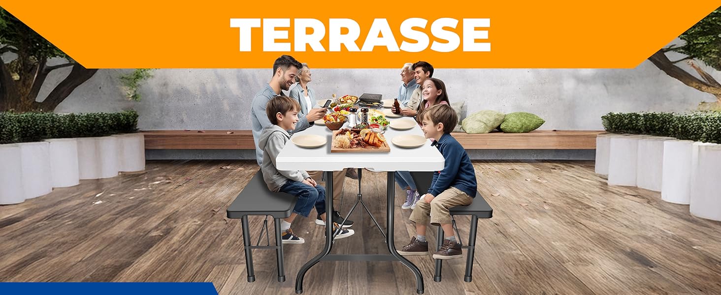 Стол KESSER® для пікніка, кемпінгу та саду, розкладний, 183x76 см, на 6 осіб, з чохлом та ручкою, антрацит