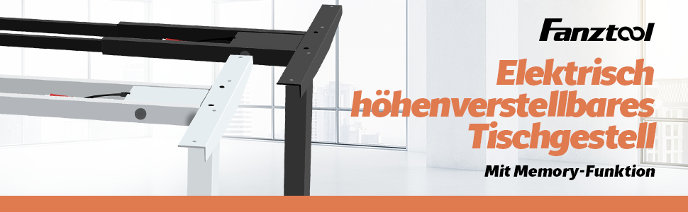 Електричний столовий стіл FANZWORK з 2 Bosch-двигунами, вантажопідйомність 100 кг, регулювання висоти, пам'ять, USB-C, кабель-менеджмент, чорний