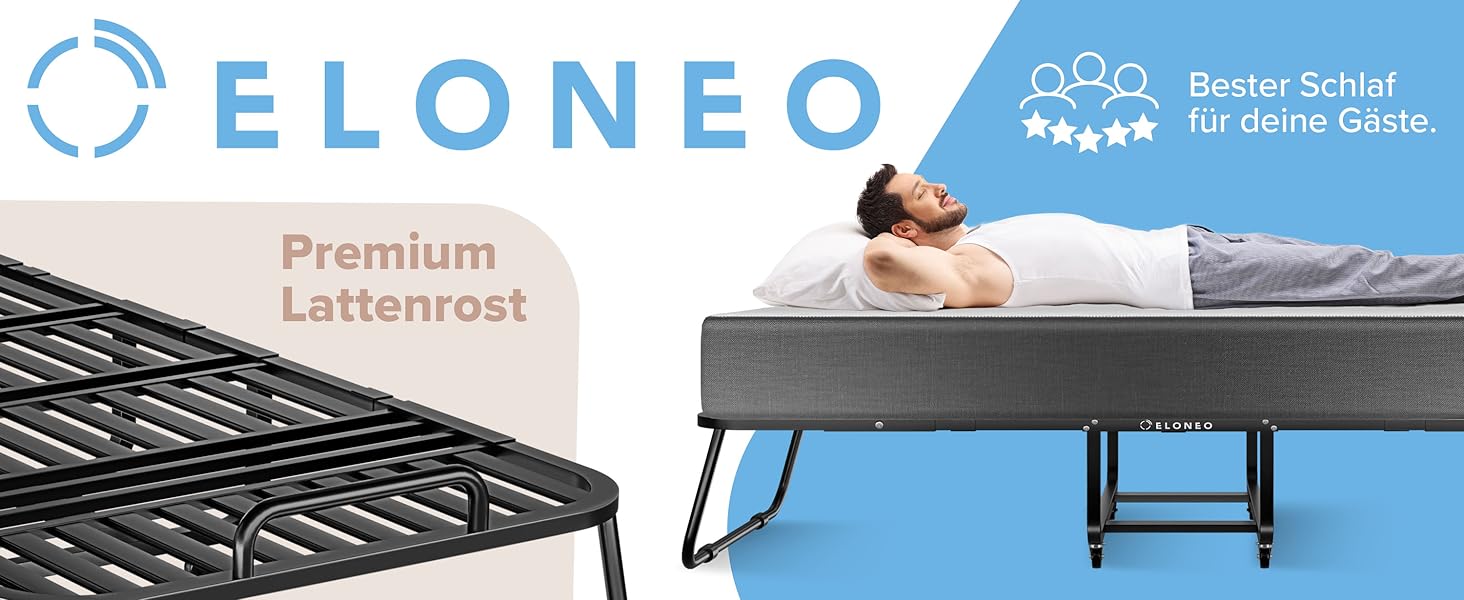 Розкладне ліжко ELONEO 80x200 см з преміум-матрацом, металевий каркас, витримує до 250 кг, гостьове ліжко на колесах з захисним чохлом