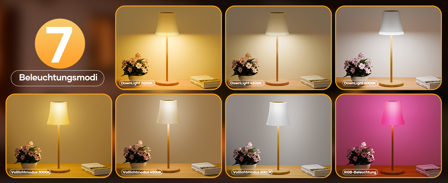 LED настільна лампа Suright бездротова з RGB, сенсорне керування, IP54, для дому та саду
