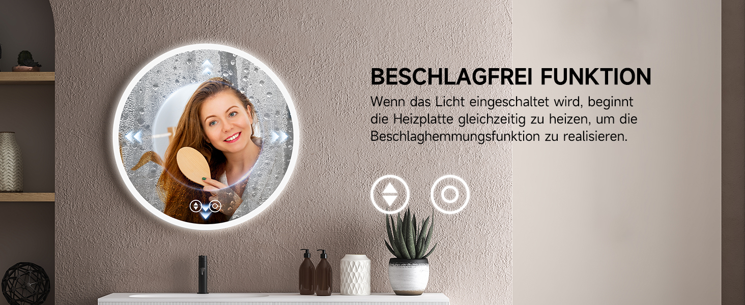 Дзеркало для ванної кімнати YOLEO з підсвічуванням 70см, LED дзеркало з Bluetooth, сенсорне управління, захисне скло, 3 режими світла (антизапотівання, 3 кольори, регулювання яскравості), 50x50 см