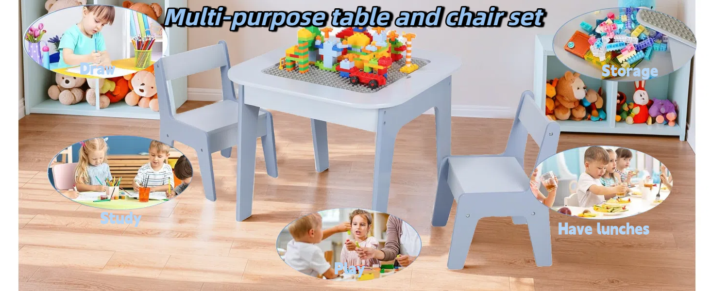 Дитячий стіл MAMIZO з 2 стільцями: комплект меблів для дитячої кімнати, стіл-мольберт, дитячий столик зі стільцями, блакитний