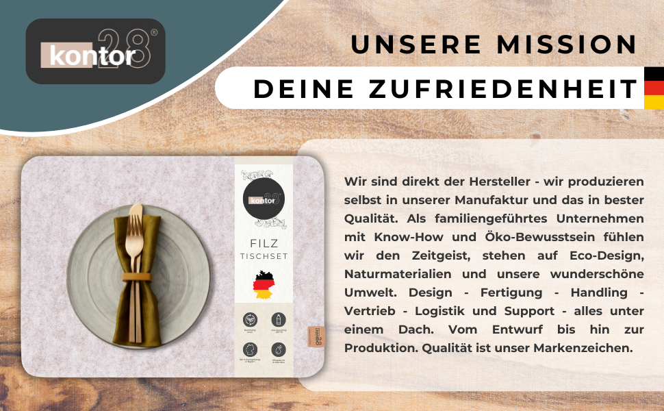 Набір килимків на стіл Kontor28® з фетру (4 шт., бежевий) | З переробленого rPET-фетру, миючі, стійкі до подряпин та тепла | Made in Germany