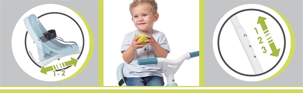 Триколісний велосипед Smoby Be Move з батьківською ручкою, ременем безпеки, металевим каркасом та педальним механізмом для дітей від 15 місяців (Блакитний)