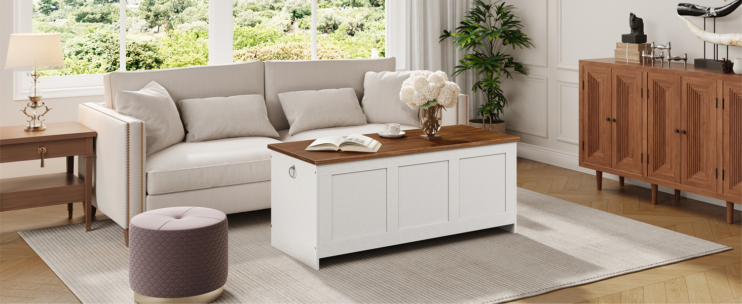 HOOBRO Лавка з ящиком для іграшок, 100 см, білий + натуральне дерево, з безпечним шарніром, для передпокою