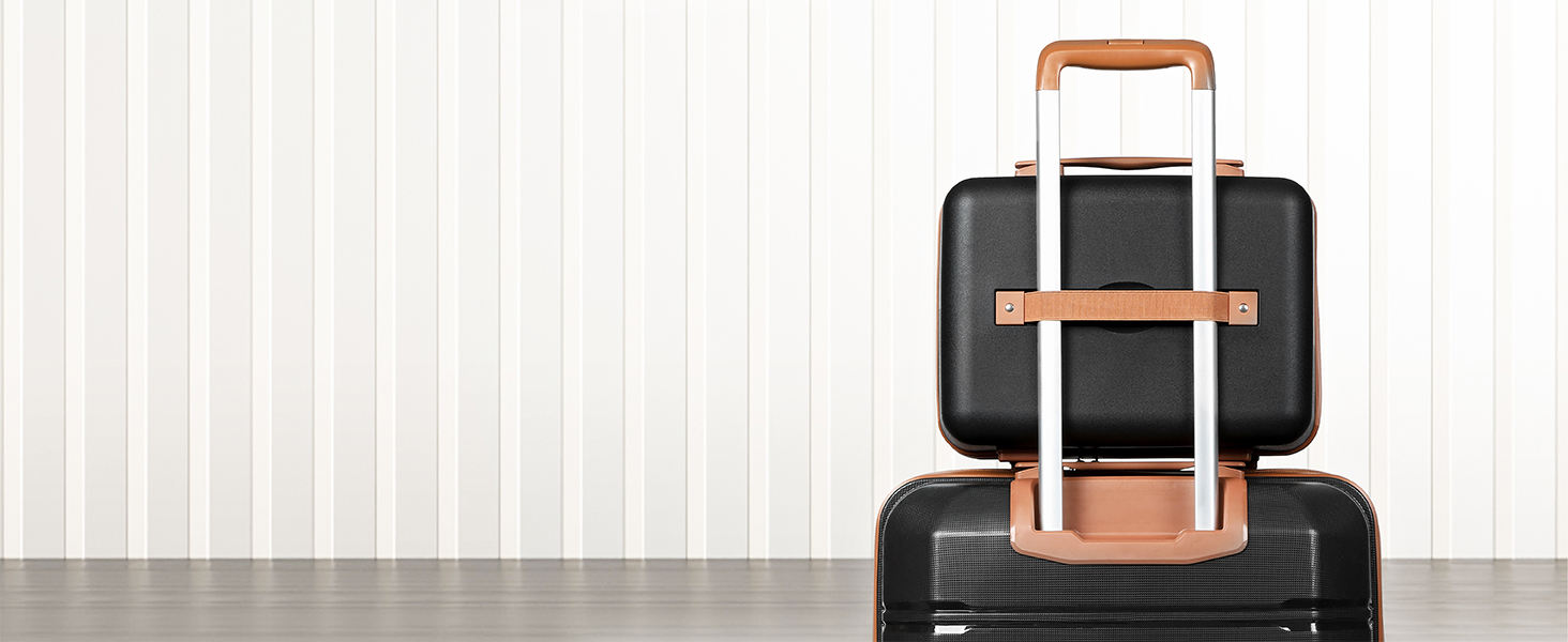 Набір валіз Joyway 5шт з жорстким корпусом, 4 колеса та TSA-замок. В комплекті: косметичка та сумка. Чорний/коричневий колір.