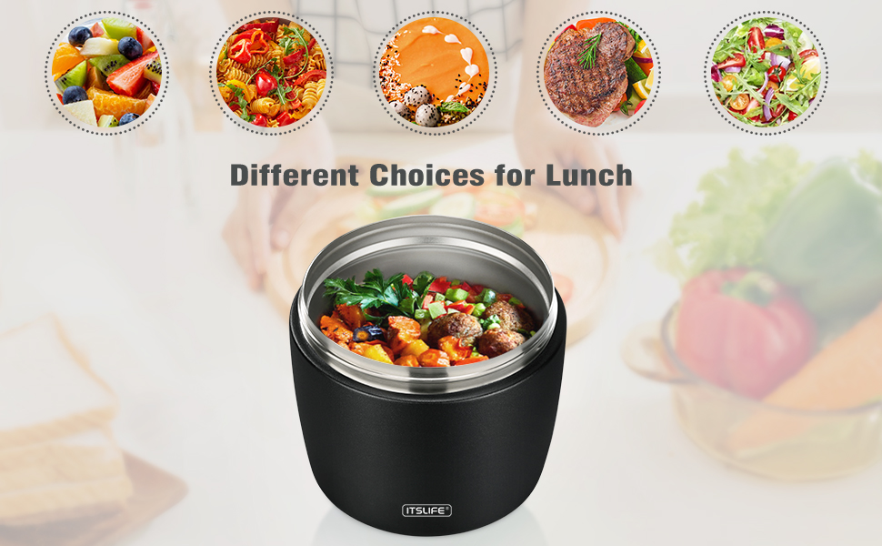 Термоконтейнер для їжі Itslife 970мл, термоконтейнер з кришкою, з нержавіючої сталі з ложкою, термотермос для їжі, ланч-бокс для супів, дитячого харчування, каші (зелений) (чорний)