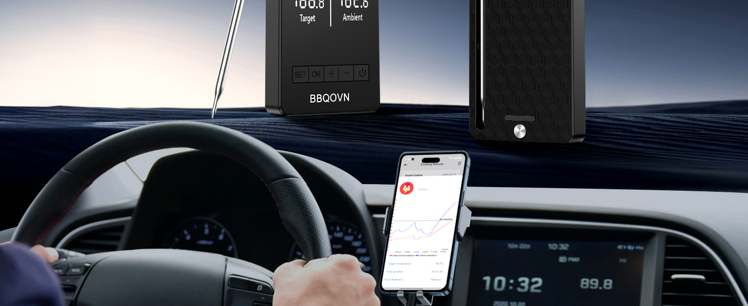 Термометр для м'яса з Wi-Fi та підключенням Sub-1G, 7 NIST-сертифікованих сенсорів (включаючи температуру навколишнього середовища), цифровий дисплей для BBQ, гриля, духовки та Smoker (Чорний, компактний)