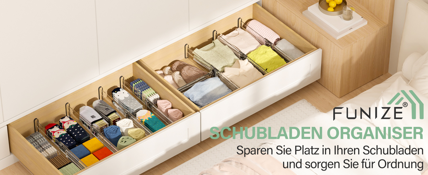 Регульовані роздільники для ящиків FUNIZE, 8 шт., 32-58 см, 16 шт. вставок 9-18 см, органайзери для ящиків на кухню, спальню, офіс, 6 см висота