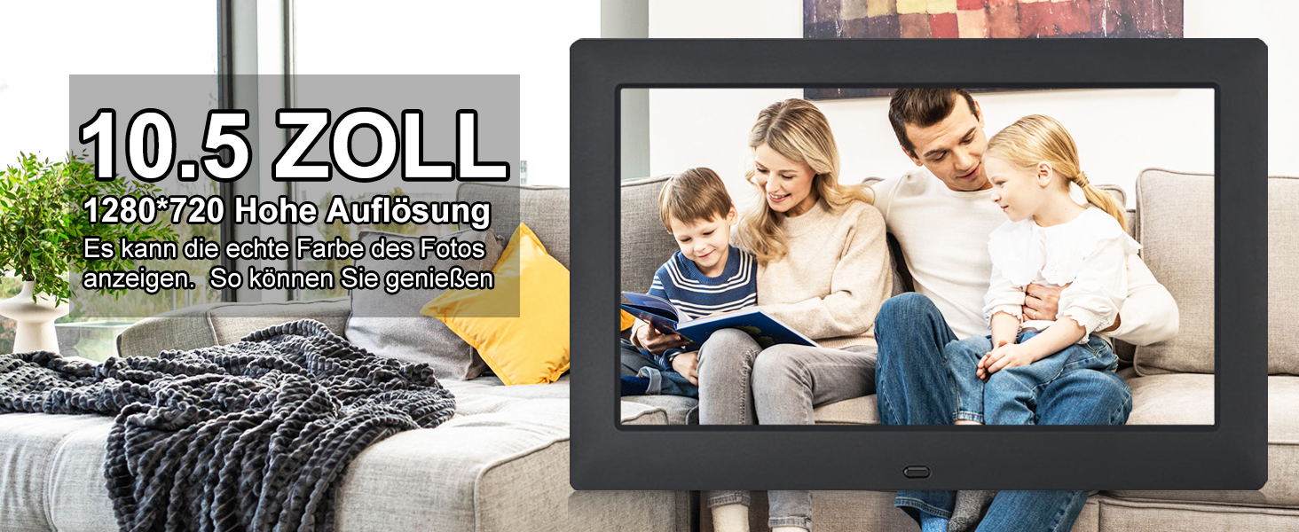 Цифровий фоторамка TSITSC 8.7 дюйма, IPS-дисплей 1024*768, календар, музика, фото/відео програвач, підтримка USB/SD, з пультом дистанційного керування (Чорний)