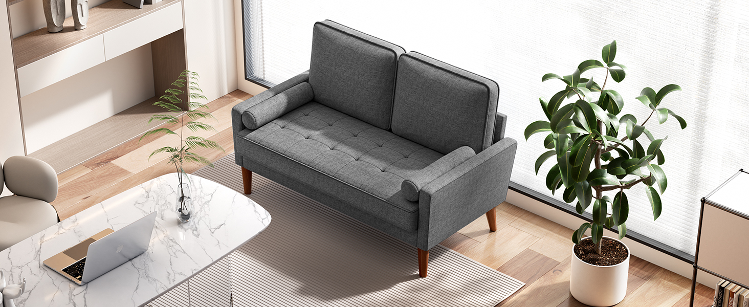 Диван Vesgantti 2-місний, 121 см, сучасний, з 2 подушками, сірий, для вітальні/квартири/офісу