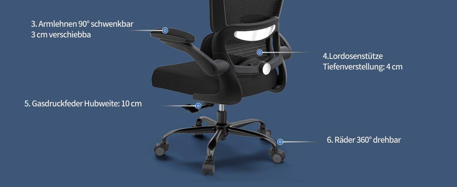 Ергономічне крісло TRALT для офісу з регульованою поперековою підтримкою та підголівником. Ігрове крісло, офісне крісло для дому та офісу. Максимальне навантаження 150 кг, чорний колір.