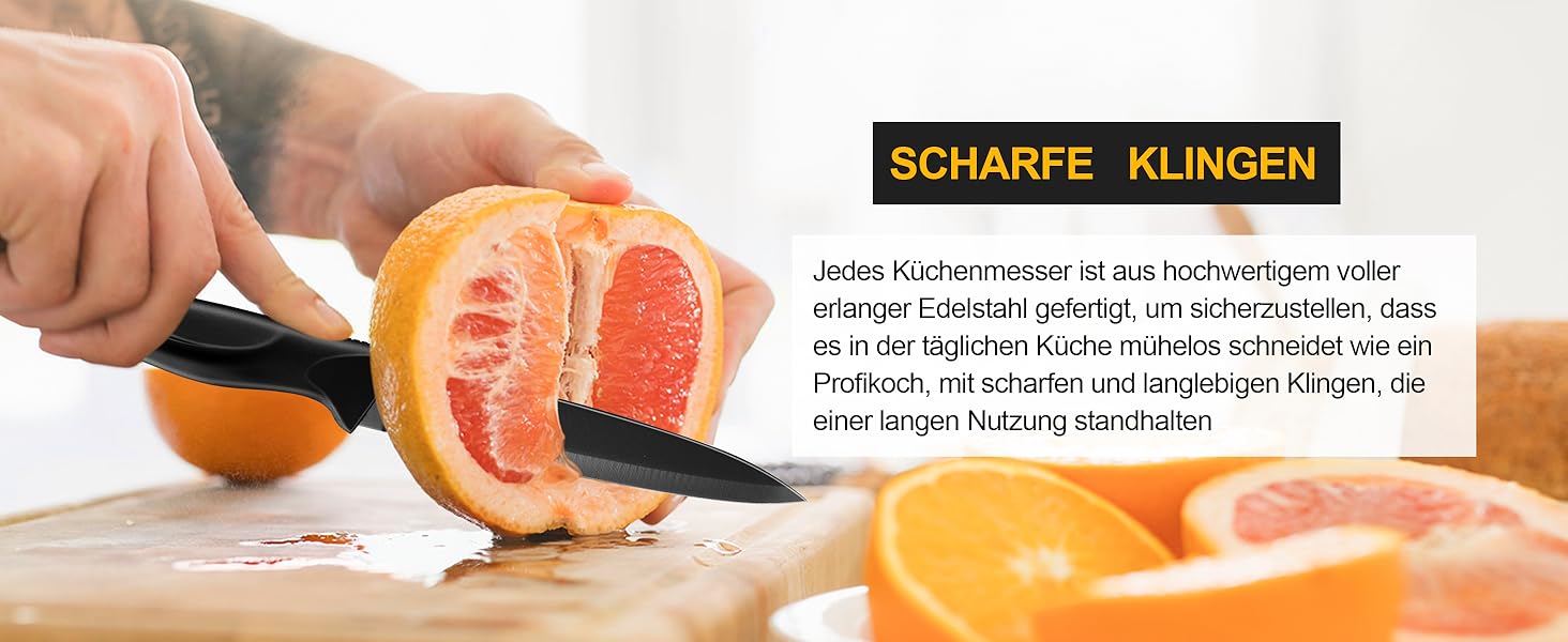 Набір кухонних ножів TEAMFAR 15 предметів з підставкою, нержавіюча сталь, з точильним каменем, антипригарне покриття, чорний